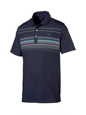 Puma Men’s Navy Polo with White and Teal Stripes